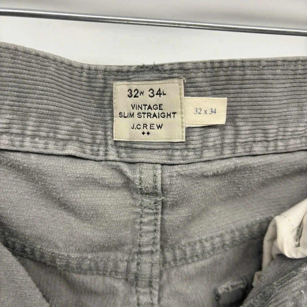 J.CREW Vintage Slim Straight Gray Corduroy Pants Distressed Grunge Men32X34